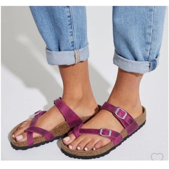 Birkenstock Purple Suede Mayari Oiled Leather Sandals Womens 9-9.5 Fuchsia Boho - Picture 1 of 12